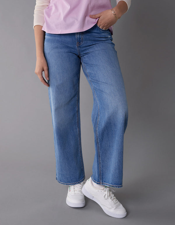 Jean baggy recto de tiro alto de mujer AE - Azul