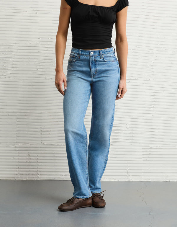 Jean Baggy Straight con Tiro Alto Ae - Azul