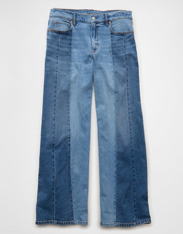 Jean Baggy Wide-Leg con Parches de Tiro Bajo Ae - Azul