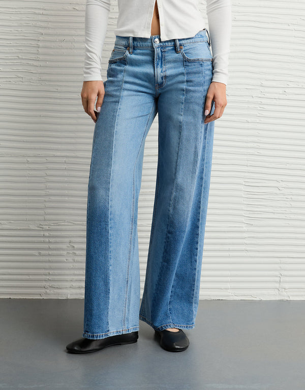 Jean Baggy Wide-Leg con Parches de Tiro Bajo Ae - Azul