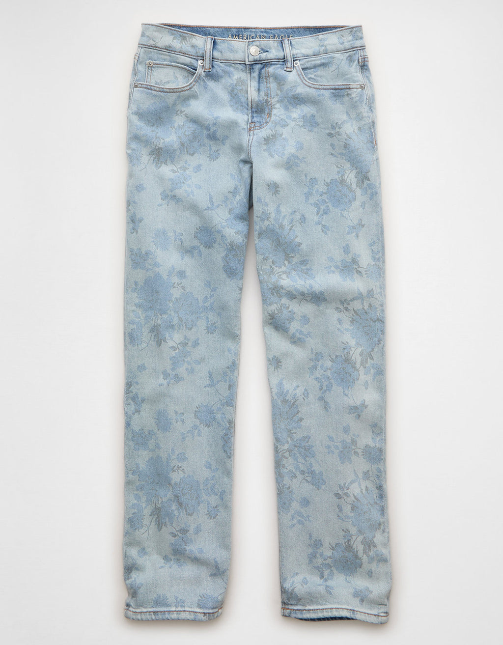 Jean recto holgado de talle bajo con estampado floral elástico - Azul 0437_6033_488_f