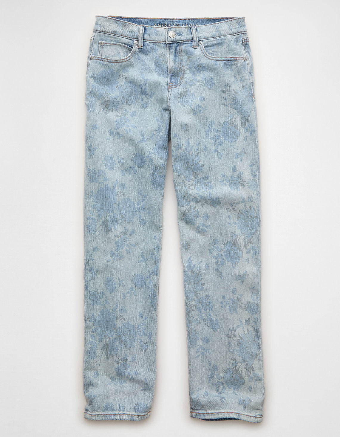 Jean recto holgado de talle bajo con estampado floral elástico - Azul 0437_6033_488_f