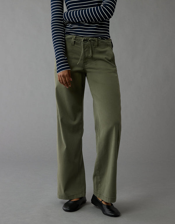 Pantalón ancho de tiro bajo y pierna ancha Ae Stretch - Verde