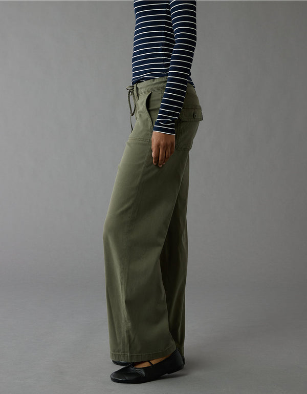 Pantalón ancho de tiro bajo y pierna ancha Ae Stretch - Verde