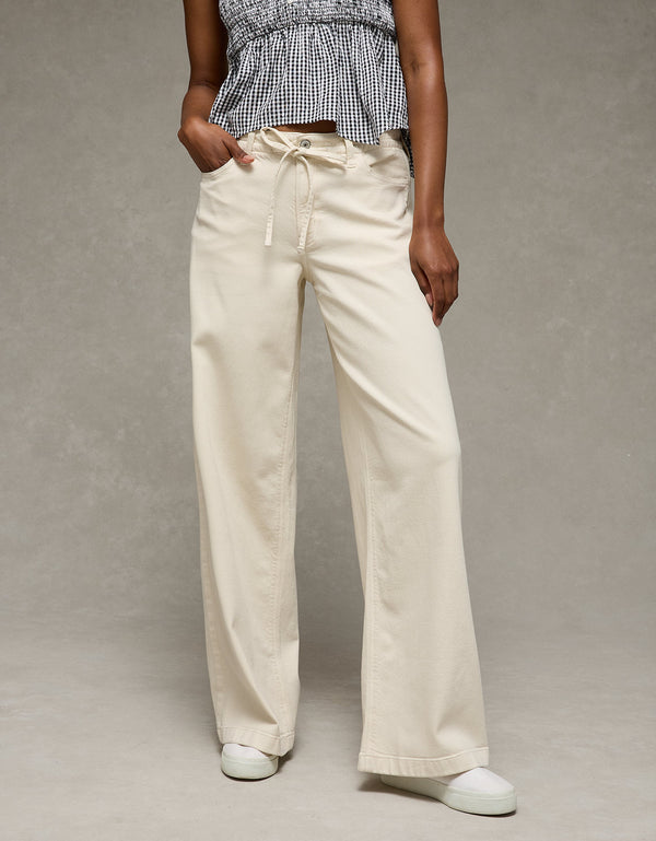 Pantalón Wide-Leg de Tiro Bajo Ae - Caqui