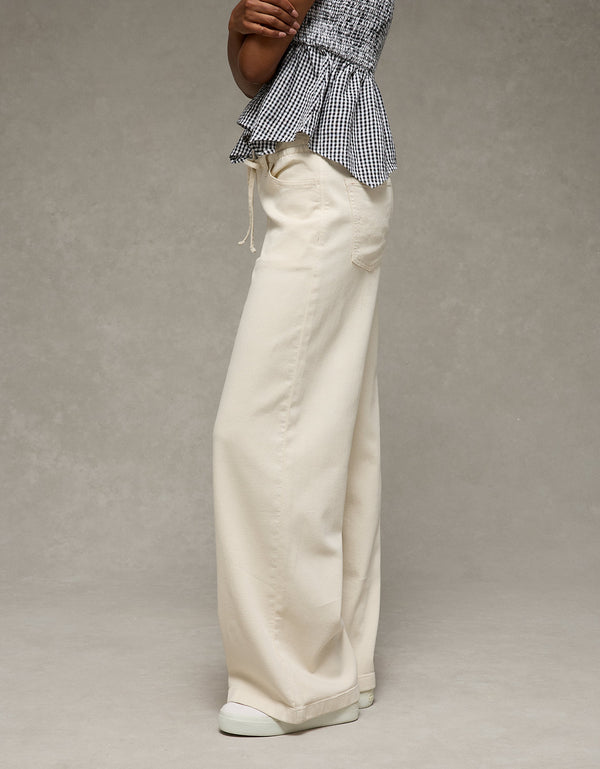 Pantalón Wide-Leg de Tiro Bajo Ae - Caqui