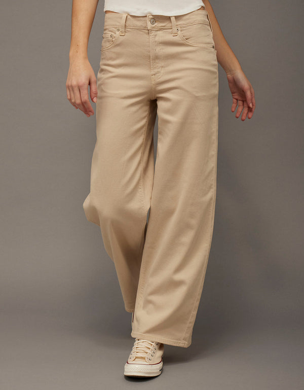 Pantalón de pierna ancha y super cintura alta Ae Stretch - Beige