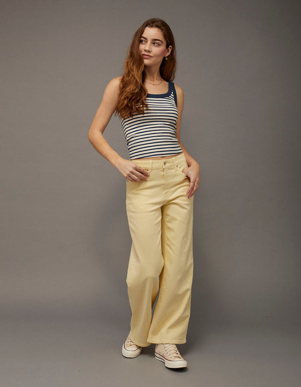 Pantalón de pierna ancha y super cintura alta Ae Stretch - Amarillo