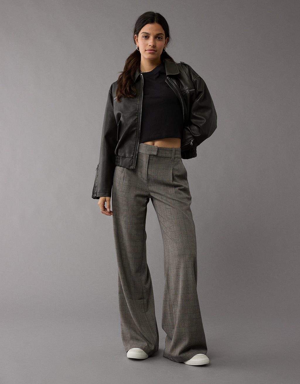 Pantalón con Stretch con patrón de cuadros Mujer AE - Café 0462_5281_026_of