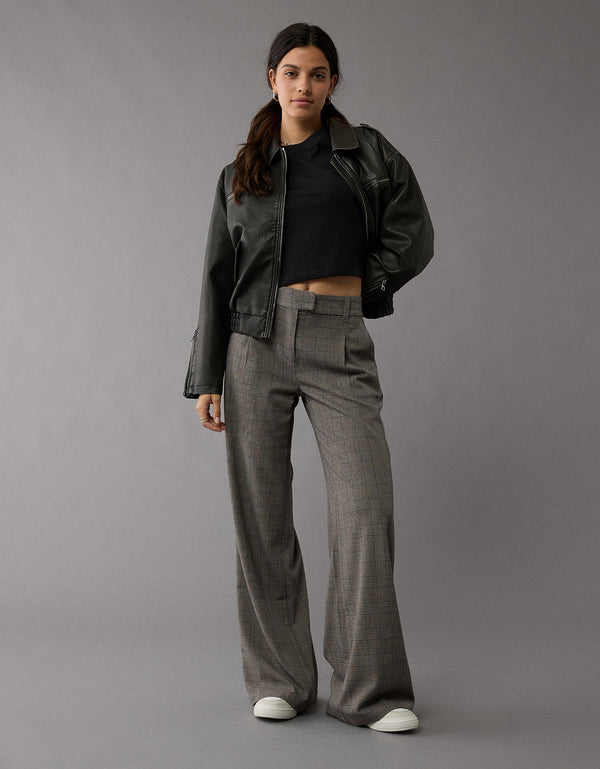 Pantalón con Stretch con patrón de cuadros Mujer AE - Café