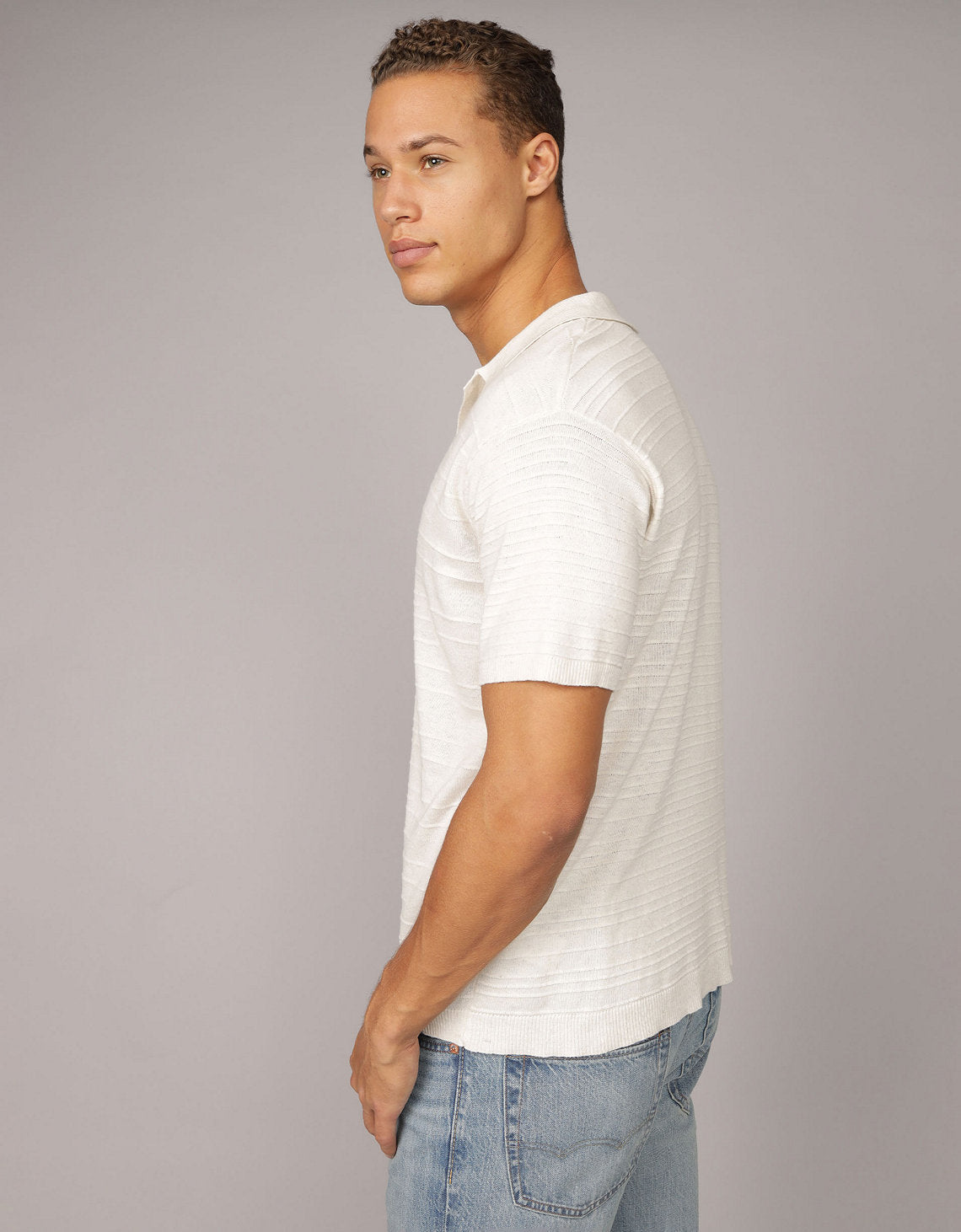 Polo en Tejido Suave con mezcla de Lino para Hombre - Beige 1148_1967_141_ob