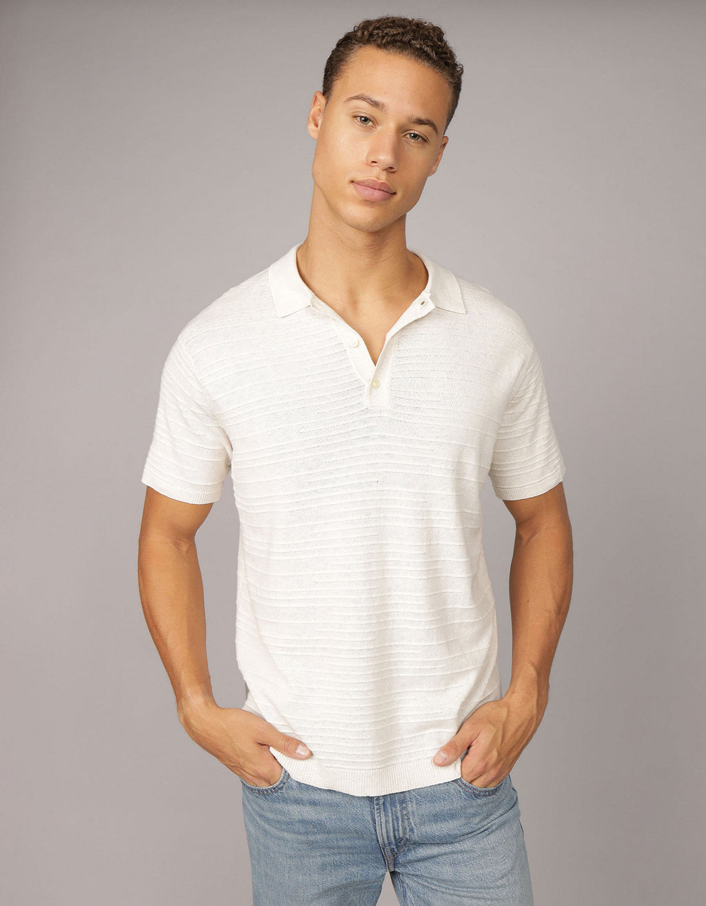 Polo en Tejido Suave con mezcla de Lino para Hombre - Beige 1148_1967_141_of