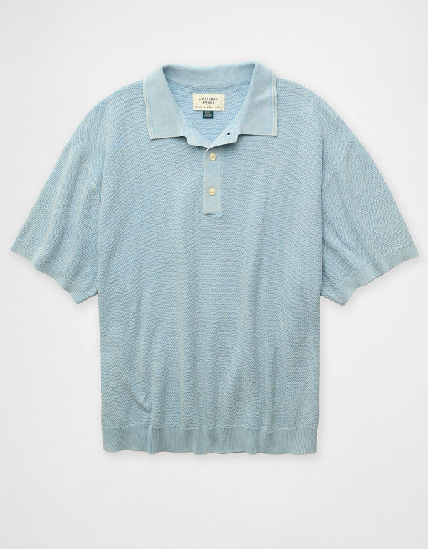 Polo Suéter Lavado en Prenda - Azul