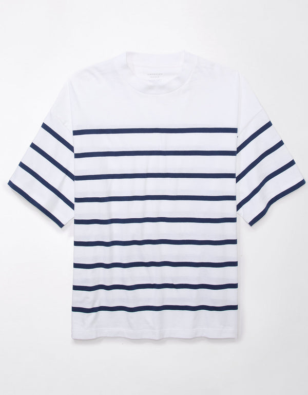 Polo sin Cuello Ae con rayas - Blanco