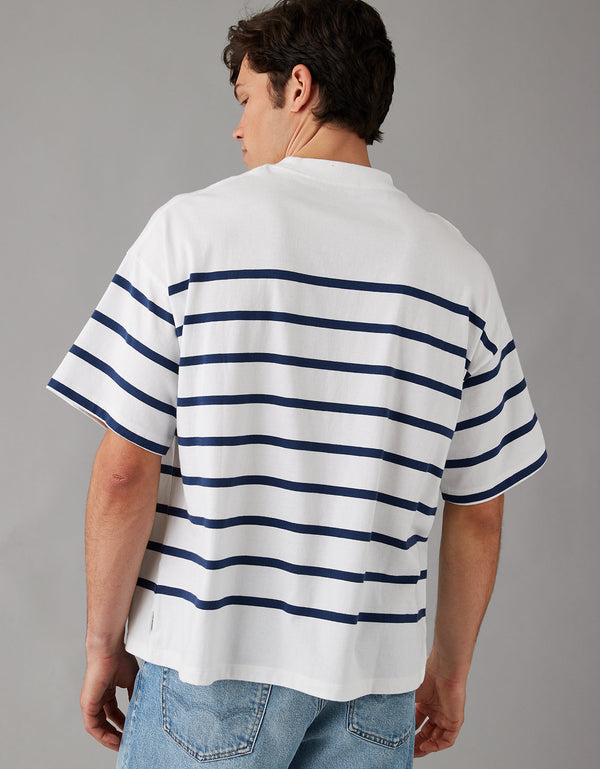 Polo sin Cuello Ae con rayas - Blanco