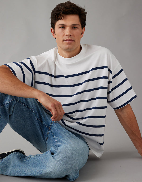 Polo sin Cuello Ae con rayas - Blanco