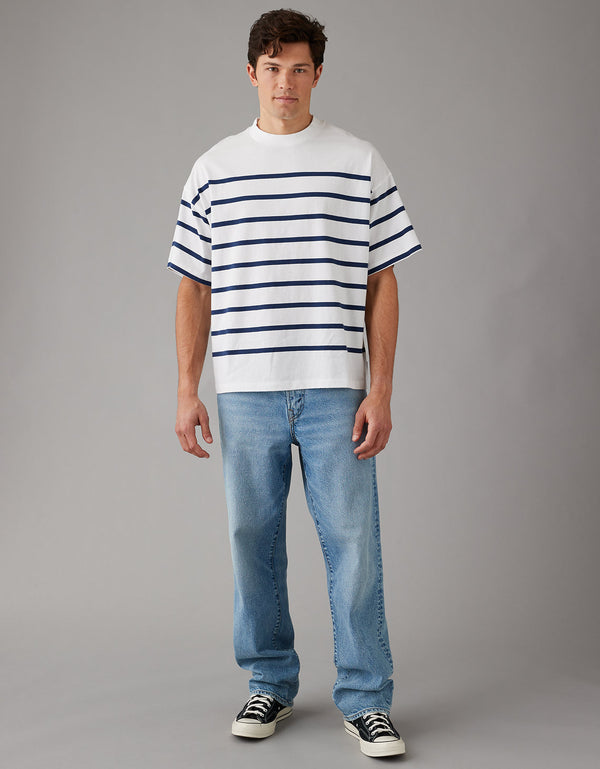 Polo sin Cuello Ae con rayas - Blanco