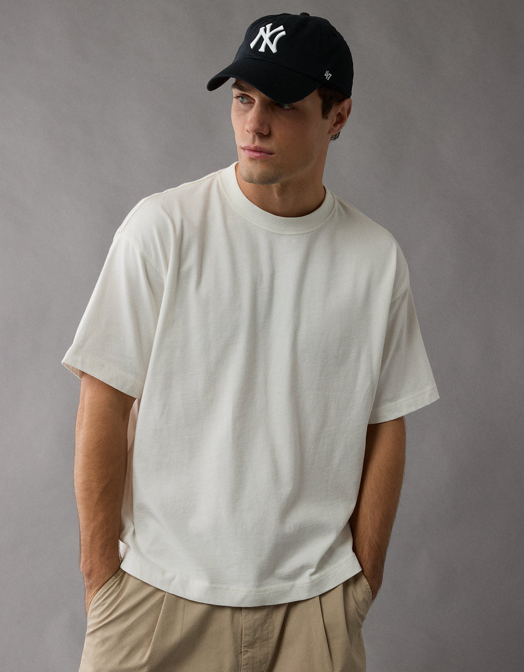 Polo sin Cuello de punto afelpado Ae Boxy - Blanco 1164_4436_100_os