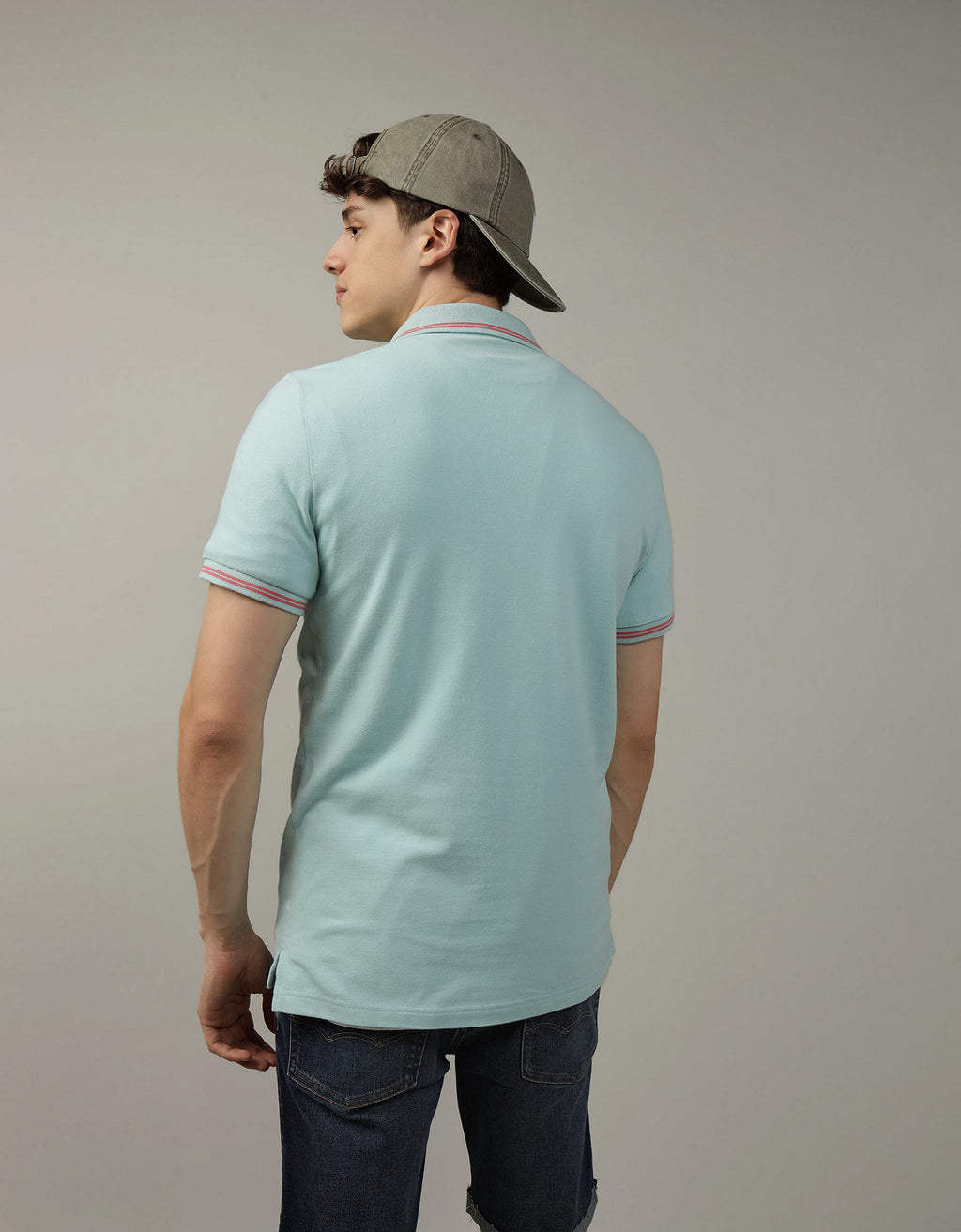 Polo sin Cuello Polo en Pique Ae con Logo - Azul 1165_2902_387_ob