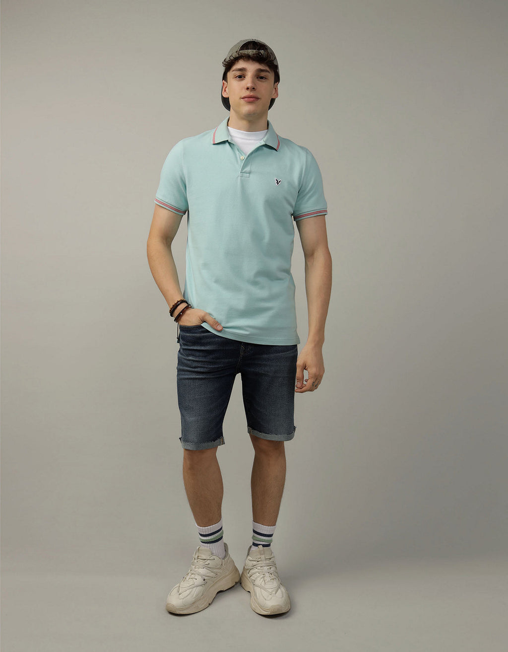 Polo sin Cuello Polo en Pique Ae con Logo - Azul 1165_2902_387_of