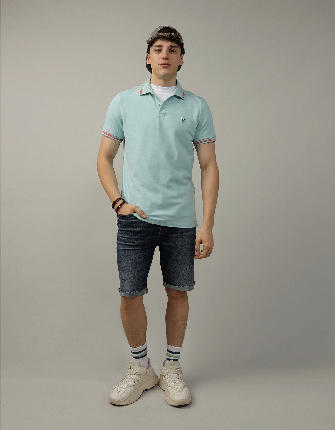 Polo sin Cuello Polo en Pique Ae con Logo - Azul 1165_2902_387_of