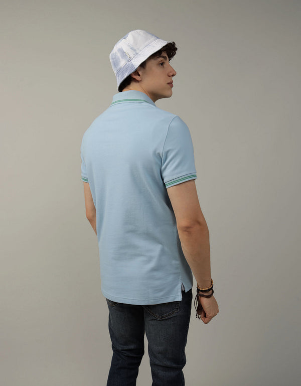 Polo sin Cuello Polo en Pique Ae con Logo - Azul