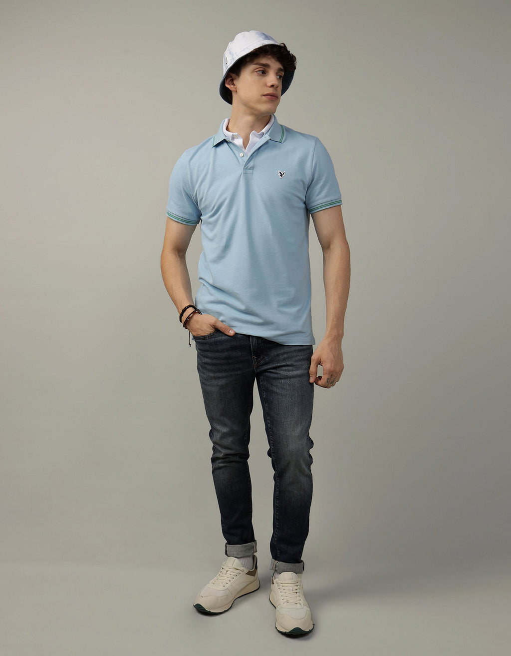 Polo sin Cuello Polo en Pique Ae con Logo - Azul 1165_2902_434_of