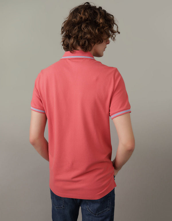 Polo sin Cuello tipo polo de piqué de hombre AE - Rojo