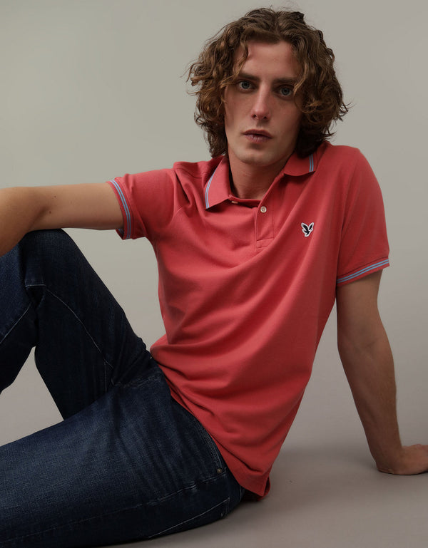 Polo sin Cuello tipo polo de piqué de hombre AE - Rojo