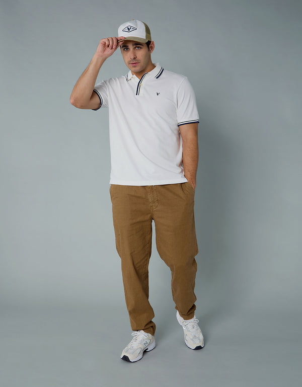 Polo de Piqué Elástico con Detalles en Contraste - Blanco