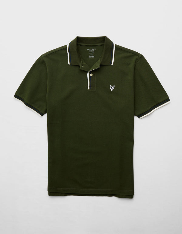 Polo de Piqué Elástico con Detalles en Contraste - Verde