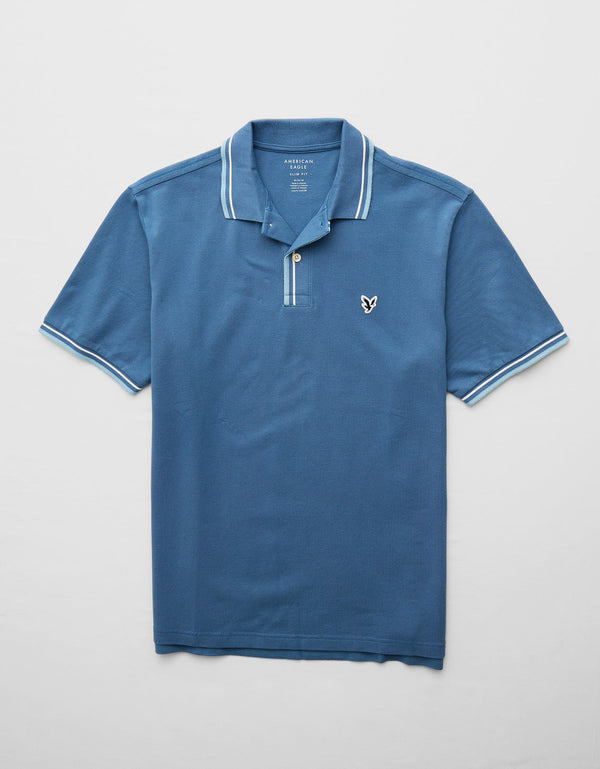 Polo de Piqué Elástico con Detalles en Contraste - Azul
