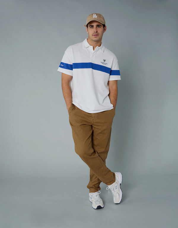 Polo sin Cuello Polo de Rugby con Logo Ae - Blanco