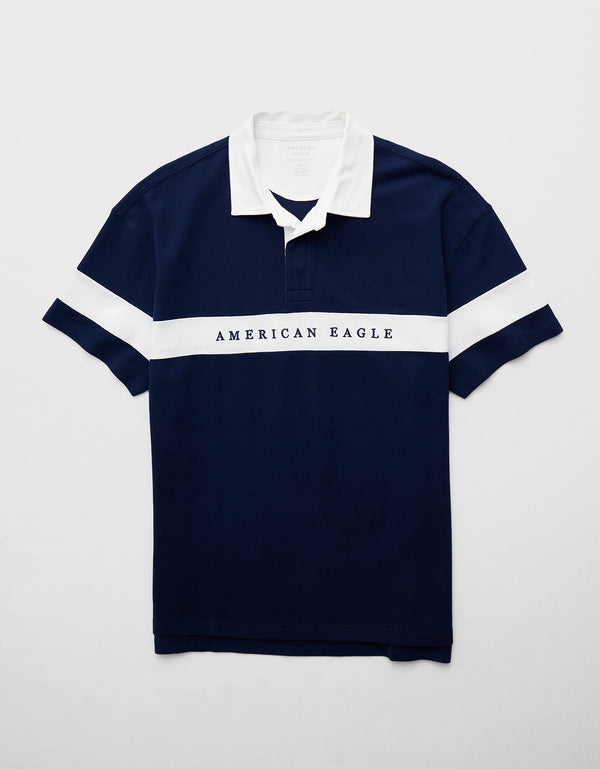 Polo sin Cuello Polo de Rugby con Logo Ae - Azul