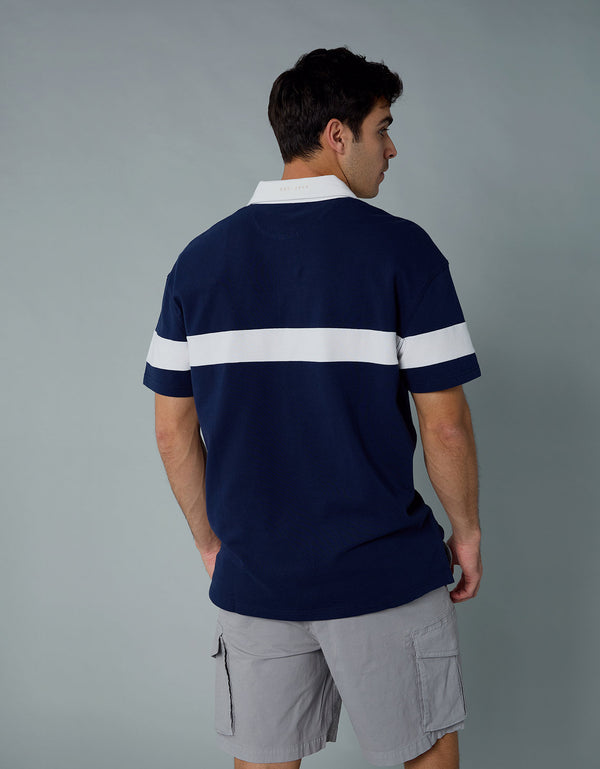 Polo sin Cuello Polo de Rugby con Logo Ae - Azul