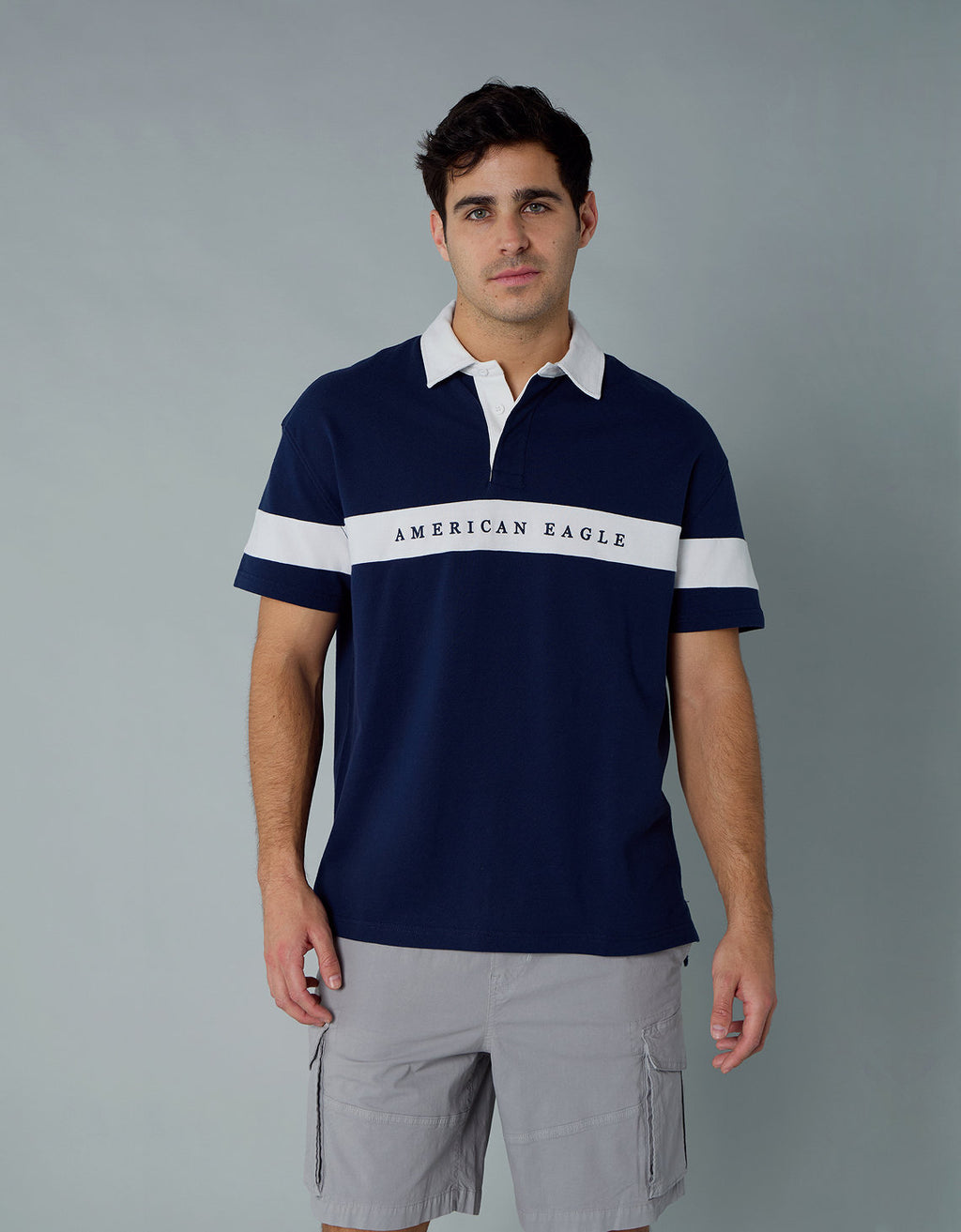 Polo sin Cuello Polo de Rugby con Logo Ae - Azul 1165_4404_410_of