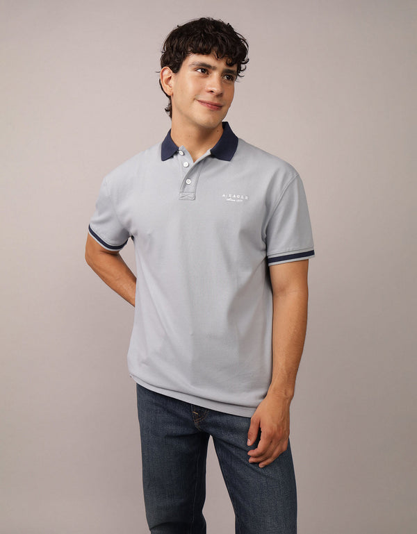 Polo sin Cuello Polo con Logo Ae - Azul