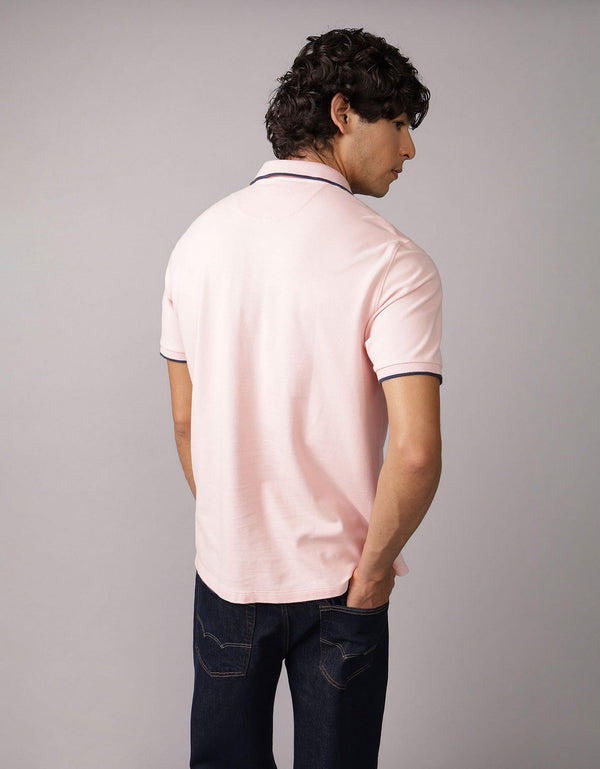 Polo de Piqué Elástico con Apariencia Desgastada para Hombre - Rosa