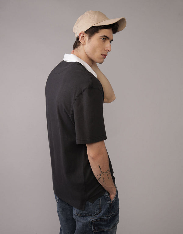 Polo Piqué Gráfico Ae - Negro