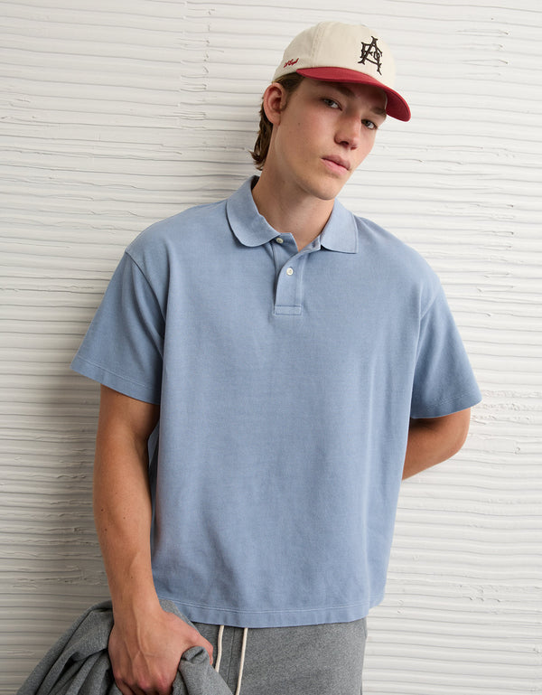 Camiseta Tipo Polo Boxy Ae - Azul