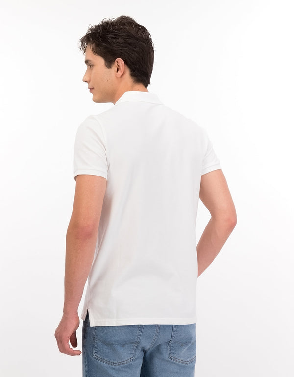 Polo en Tejido Piqué Slim Fit para Hombre - Blanco