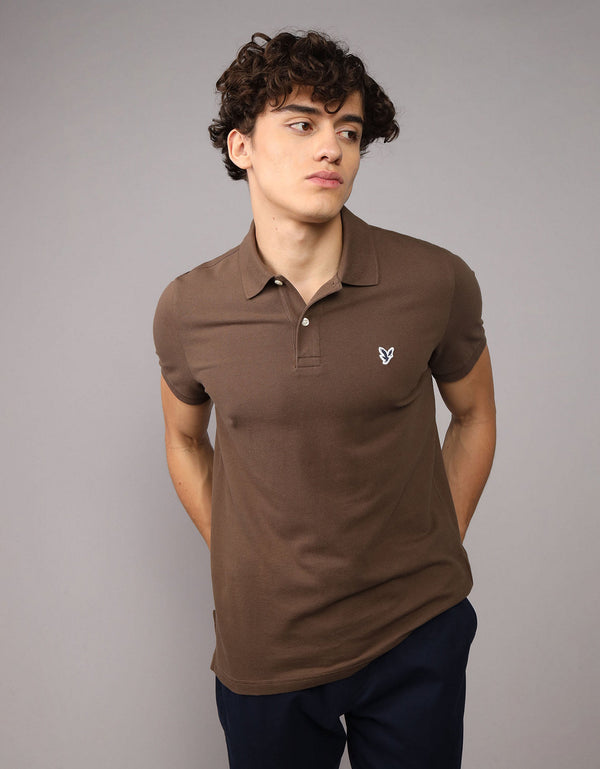Polo en Tejido Piqué Slim Fit para Hombre - Café