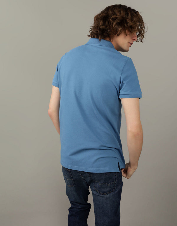 Polo en Tejido Piqué Slim Fit para Hombre - Azul