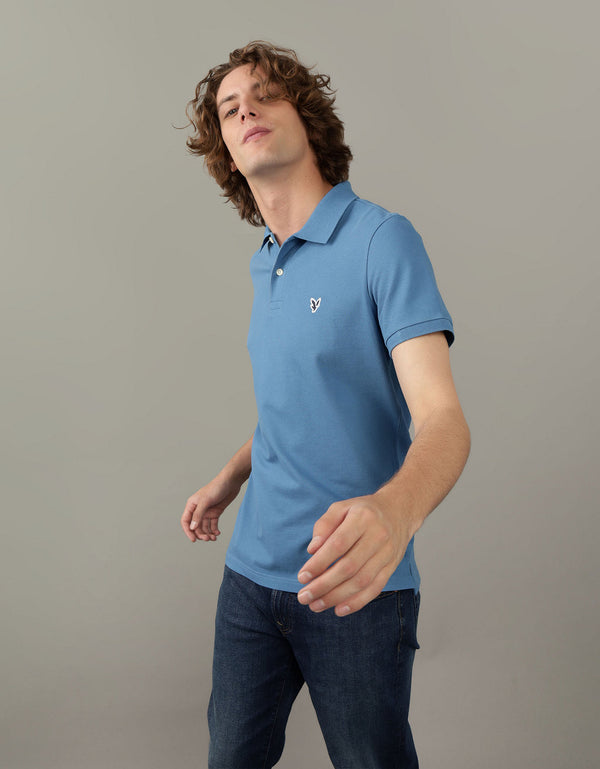 Polo en Tejido Piqué Slim Fit para Hombre - Azul