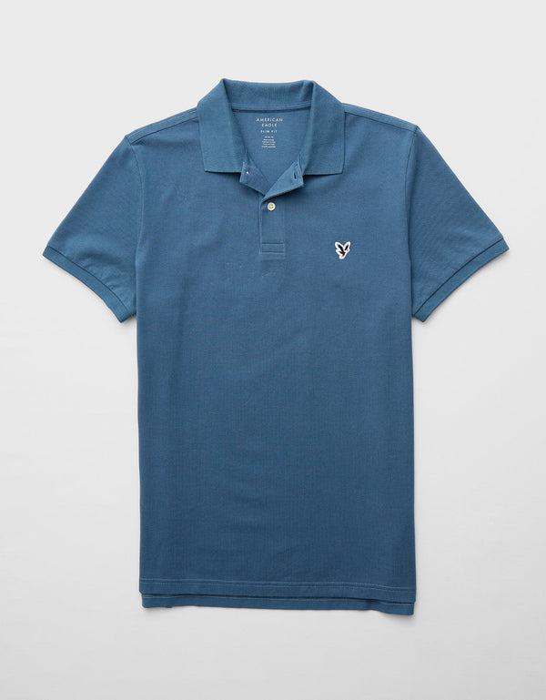 Polo en Tejido Piqué Slim Fit para Hombre - Azul