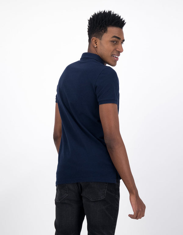 Polo en Tejido Piqué Slim Fit para Hombre - Azul