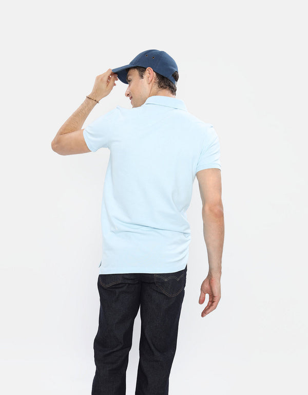 Polo en Tejido Piqué Slim Fit para Hombre - Azul