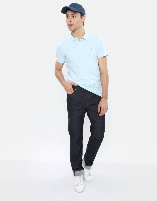 Polo en Tejido Piqué Slim Fit para Hombre - Azul