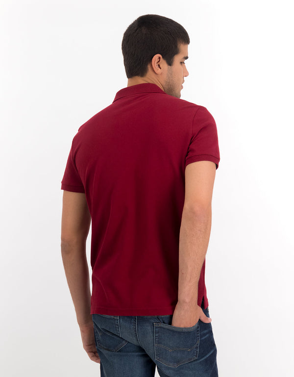Polo en Tejido Piqué Slim Fit para Hombre - Rojo