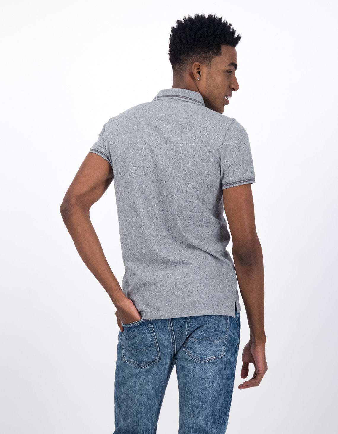 Polo sin Cuello polo ajustada Ae en piqué - Gris 1165_9151_006_ob